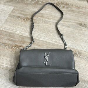 1 YSL hand bag gray genuine leather with preloved seldom used
